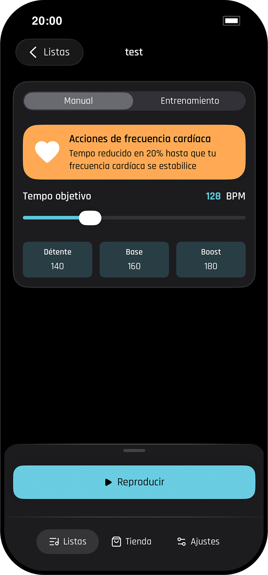 Captura de pantalla de Beatrunner Pro: Acciones basadas en la frecuencia cardíaca