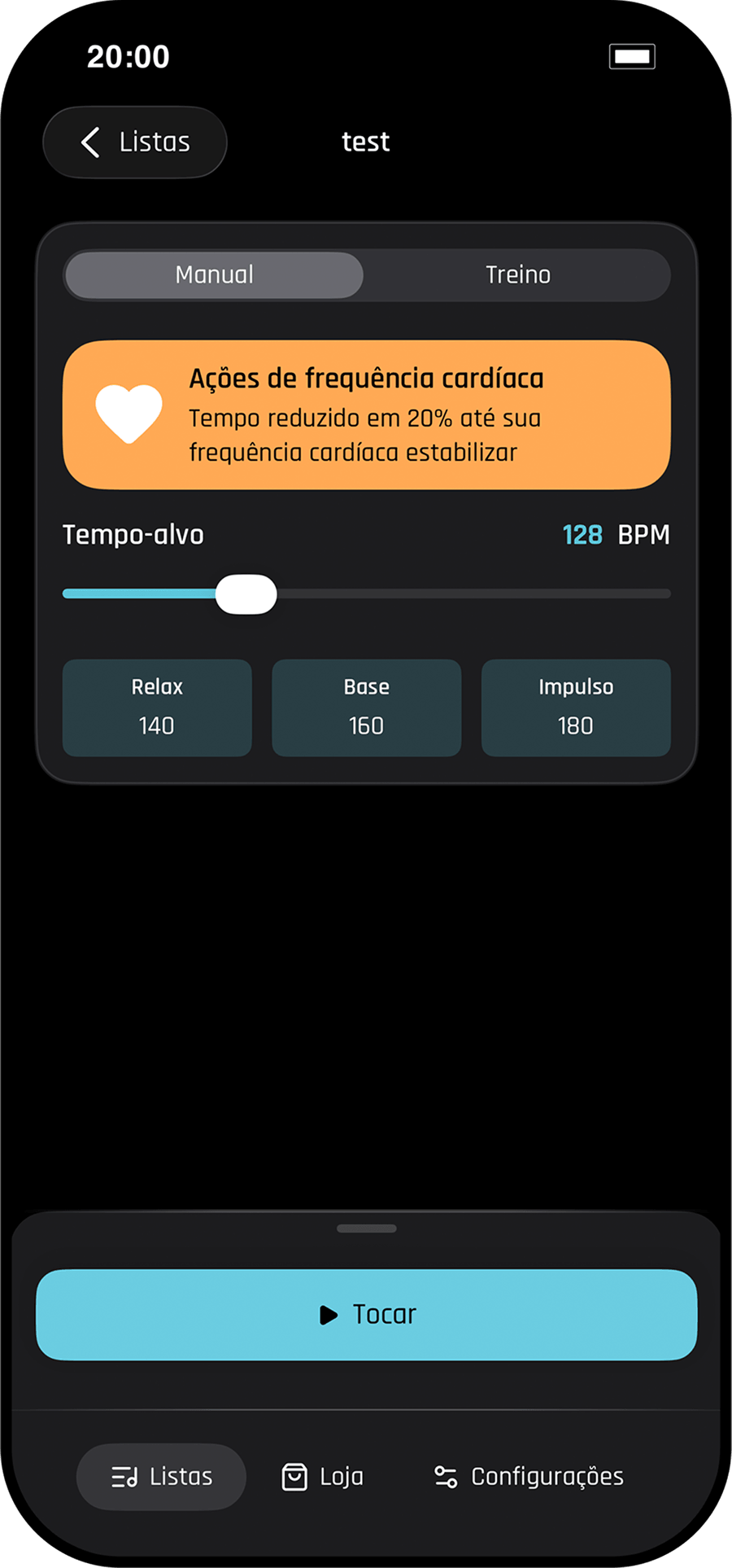 Captura de tela do Beatrunner Pro: Ações baseadas na frequência cardíaca